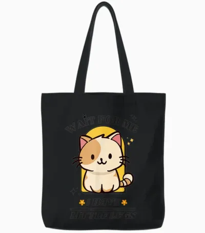 Funny Cat Lover Wait for Me I Have Little Legs Groovy Tote Bags - Black