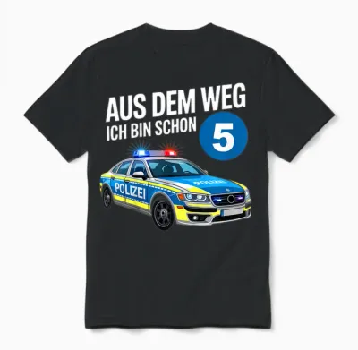 Kinder 5. Geburtstag Polizei 5 Jahre Kinder Junge Ich Bin Schon 5 Unisex T-Shirt - Black