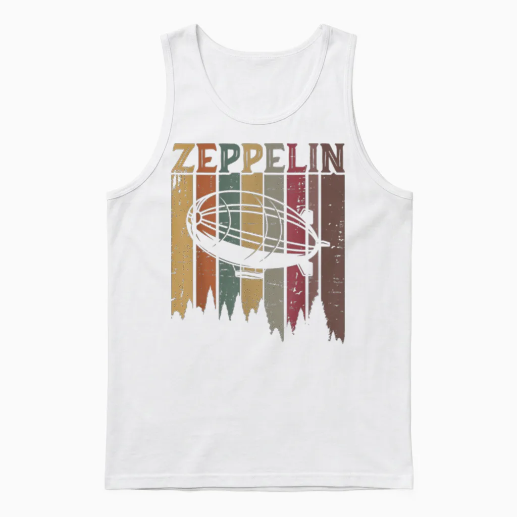 Retro Zeppelin 70s 80s Dirigible Airship Zepelin Zepplin Unisex Tank Top in White
