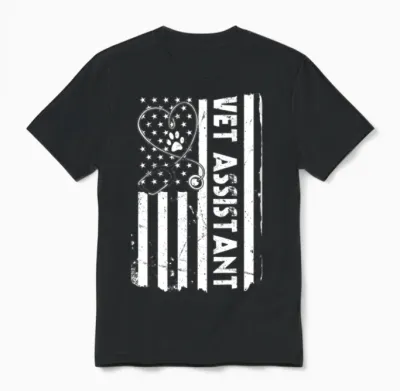 Usa Flag Veterinary Assistant Unisex T-Shirt - Black
