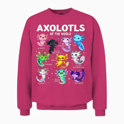 Kawaii Axolotls of the World Graphic Tees Axolotl Animals Unisex Sweatshirt - Heliconia