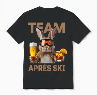 Team Après Ski Funny Rabbit Skiing Beer Cocktail Party Unisex T-Shirt - Black