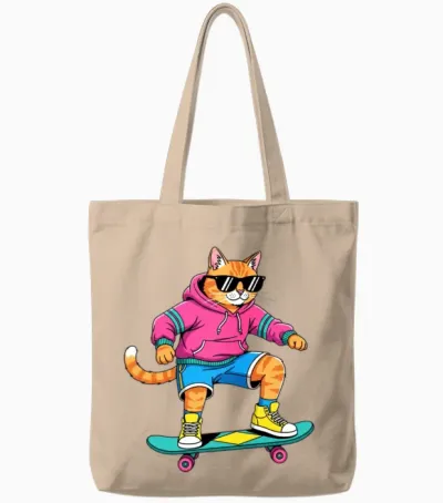 Retro Skater Tabby Tote Bags - Natural