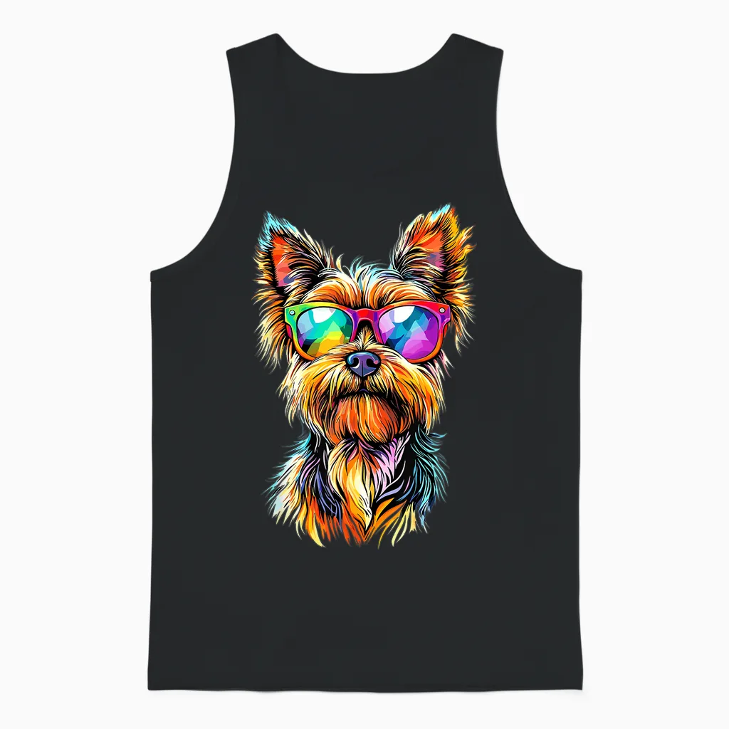 Yorkshire Terrier Sunglasses Dogs Lovers Yorkie T-Shirt, Black, S Unisex Tank Top in Black