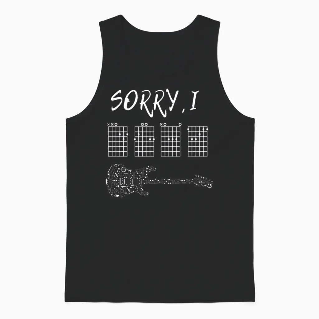 Sorry I-Dgaf Funny Hidden Message Guitar Chords Unisex Tank Top in Black