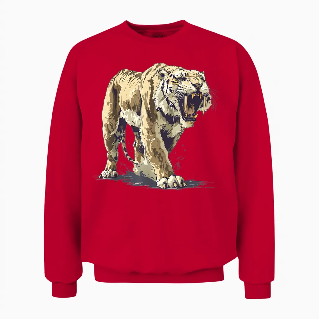 Ancient Saber-Tooth Tiger for Prehistoric Fans Unisex Sweatshirt in Red