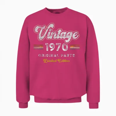 Vintage 1970 Original Parts Limited Edition 55th Birthday T-Shirt, Black Unisex Sweatshirt - Heliconia