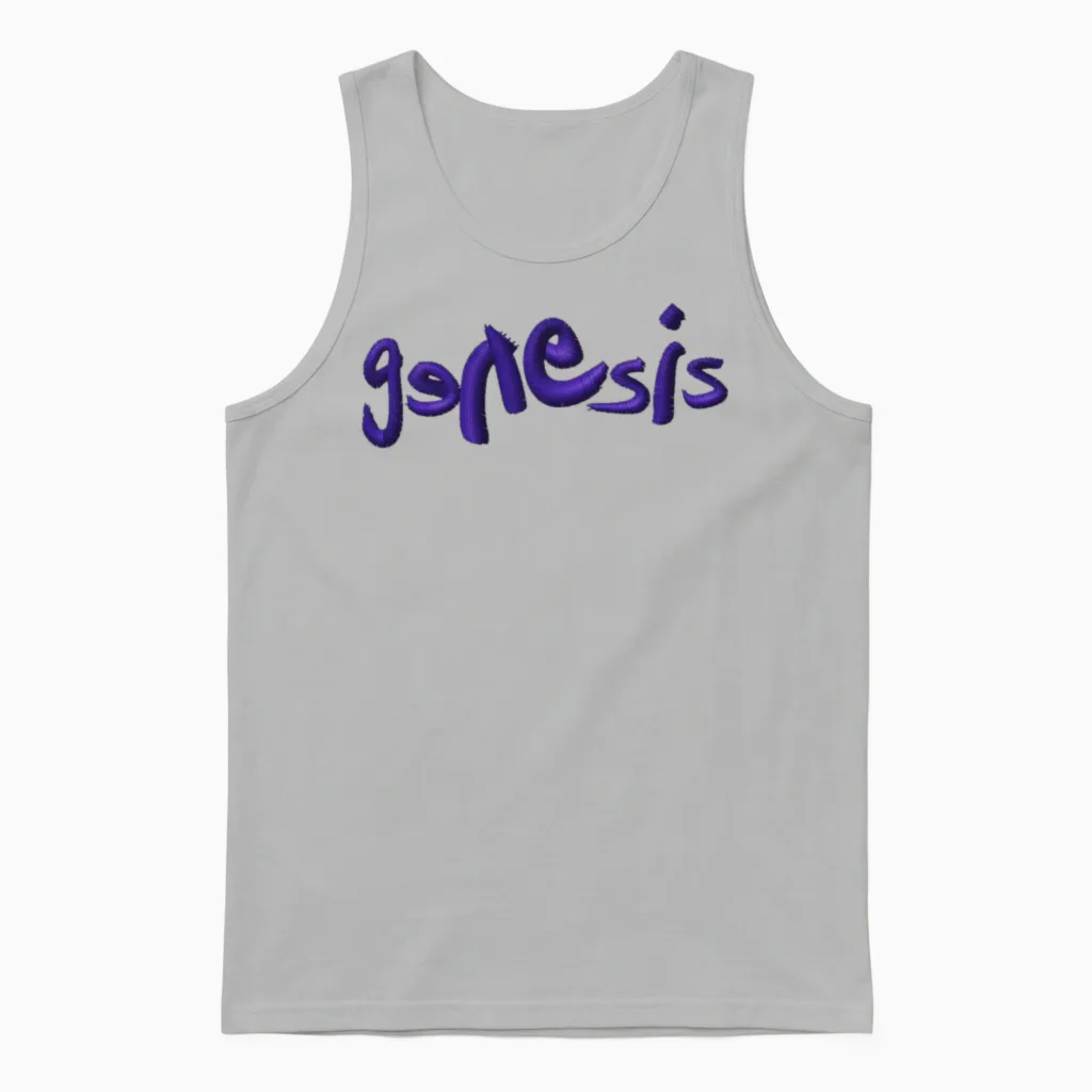 Genesis Band Logo Embroidery Design Unisex Tank Top in Ash