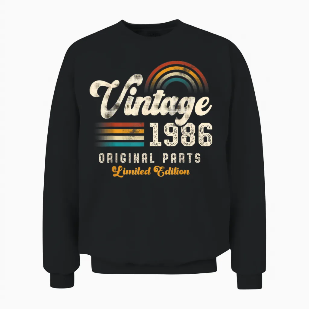 Vintage 1986 Original Parts 39th Anniversary Retro Unisex Sweatshirt in Black