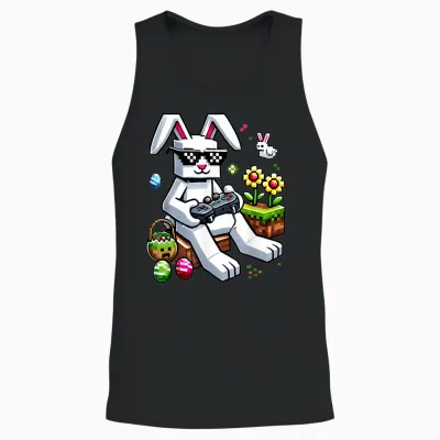 Boys Happy Easter Day Bunny Egg Video Game Kids Mens Gamer Unisex Tank Top - Black