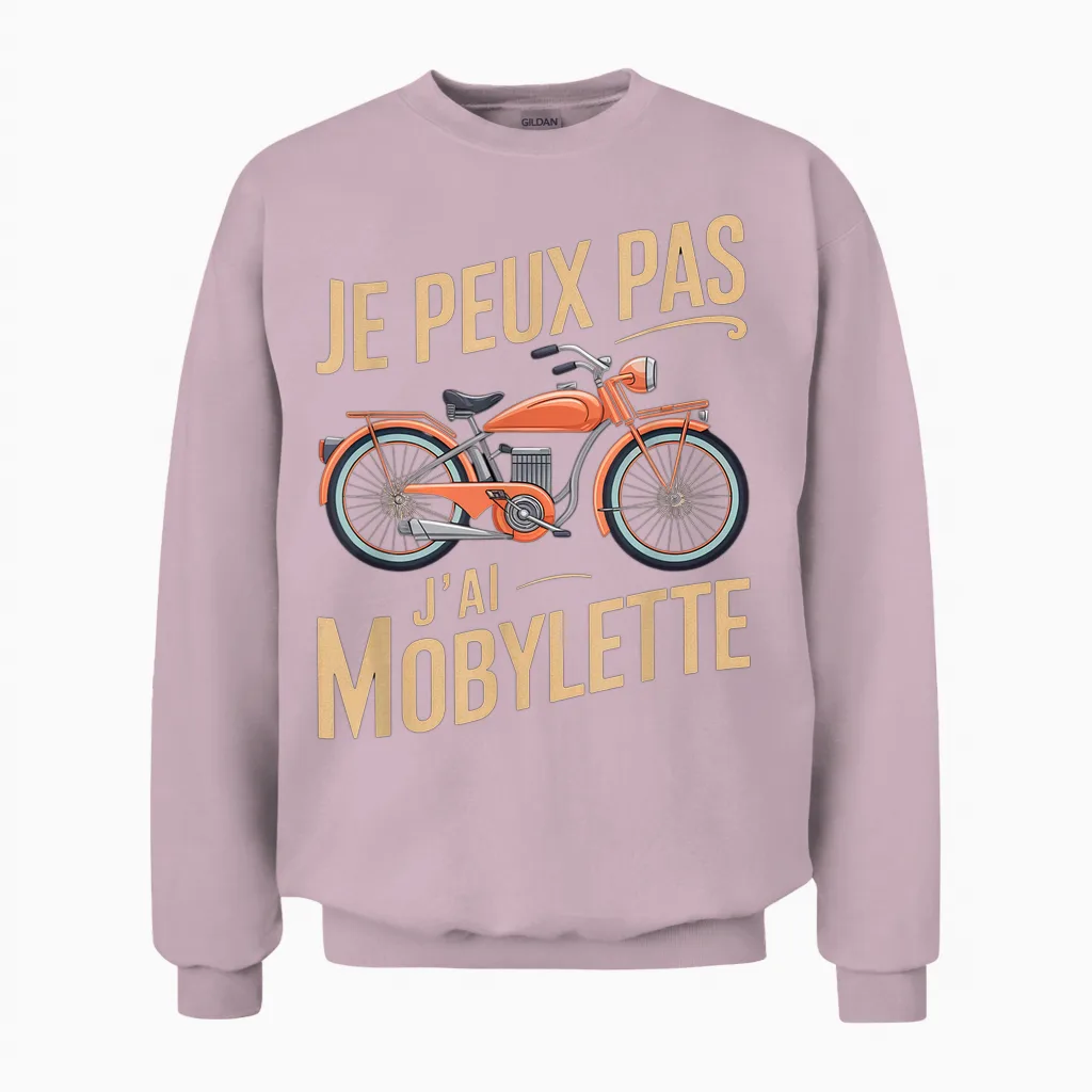 Je Peux Pas J'ai Mobylette Man Funny Motobecane Gift T-Shirt, Black, S Unisex Sweatshirt in Light Pink