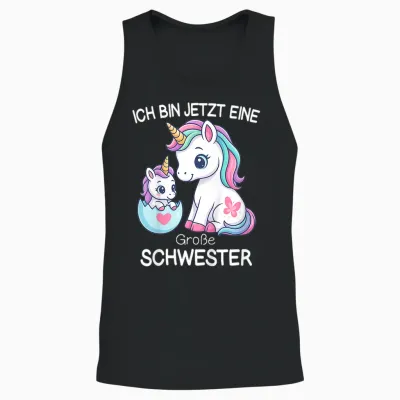Girls' Unicorn T-Shirt with German Text "ich Bin Jetzt Eine Große Schwester [ Unisex Tank Top - Black