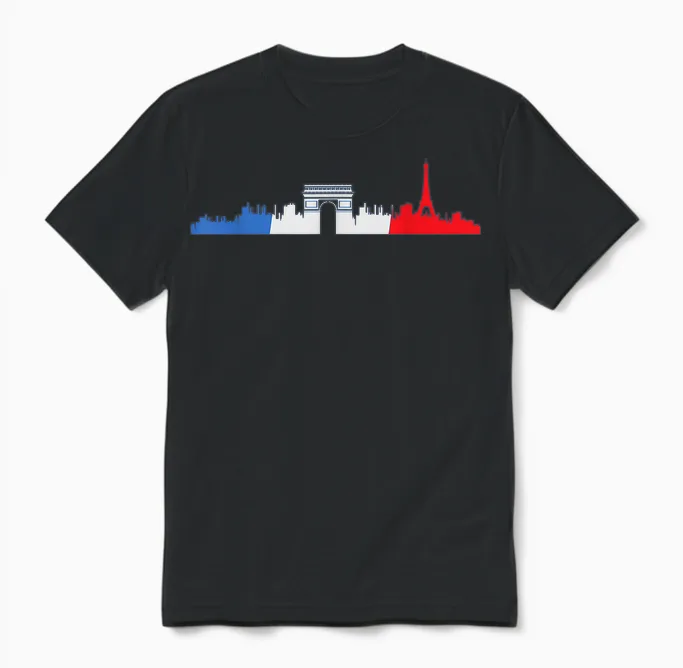 Paris Skyline Travelers France Design Unisex T-Shirt in Black