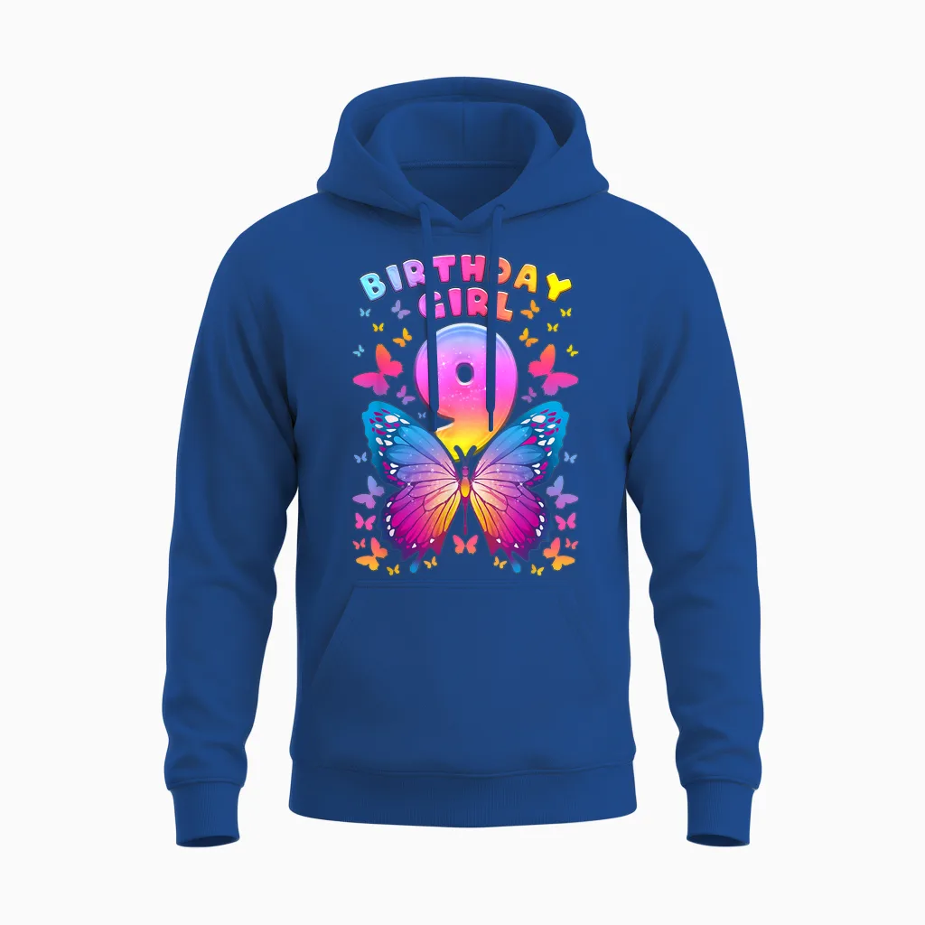 9. Geburtstag, Mädchen 9 Jahre, Schmetterling, Nummer 9 Unisex Hoodie in Royal