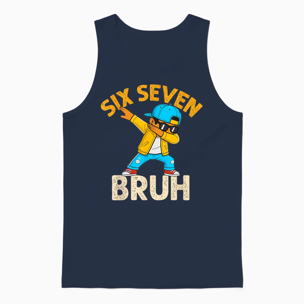 Dabbing Six Seven Bruh Kids 67 Meme 6 7 Numbers Funny Boys Unisex Tank Top in Navy