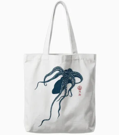 Japanese Aesthetic Vintage Octopus Tote Bags - White