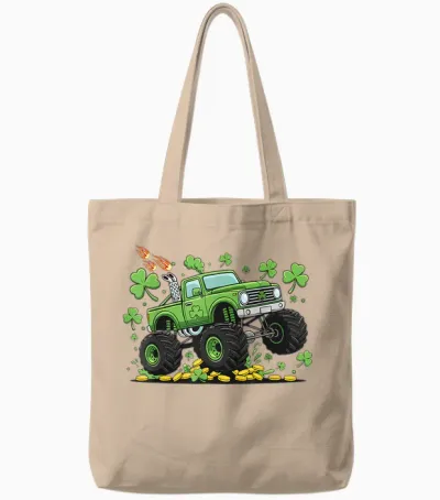 Lucky Monster Truck Shenanigans for Boys St Patricks Day Tote Bags - Natural