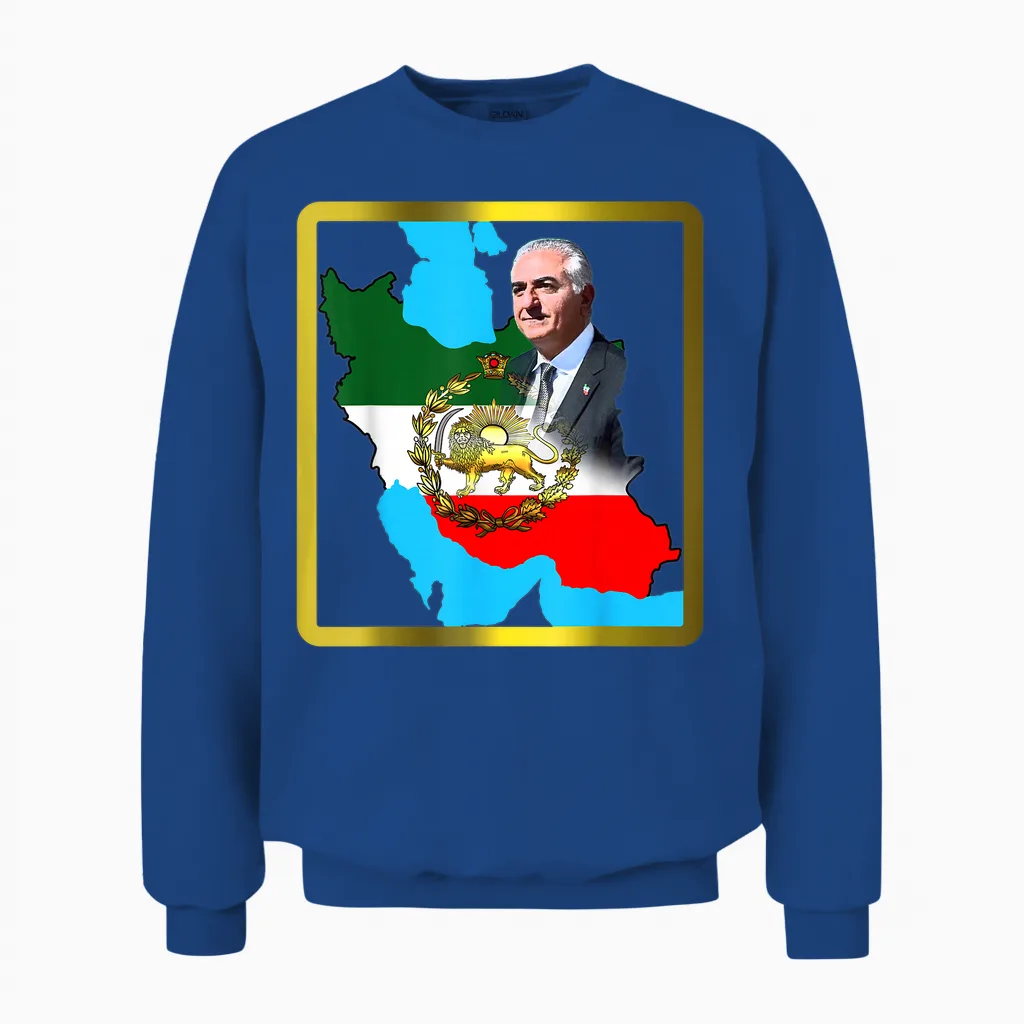 Iran's Flag with Golden Lion and Sun with King Pahlavi T-Shirt, Black Unisex Sweatshirt in Royal
