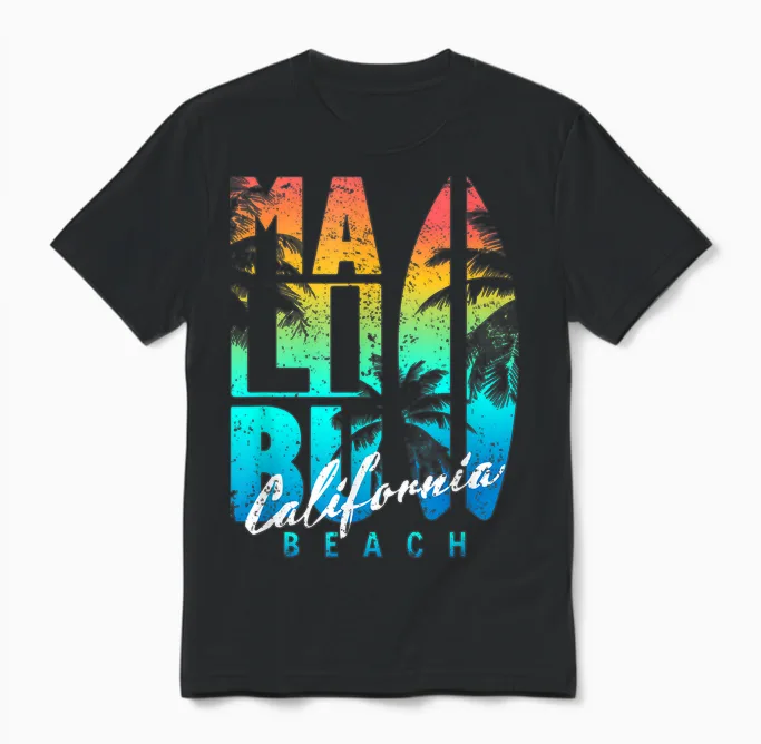 Malibu Beach California T-Shirt, Black, S Unisex T-Shirt in Black