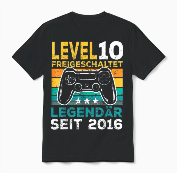 Level 10 Geburtstag Junge Gamer Mann Deko Jahrgang 2016 Unisex T-Shirt in Black