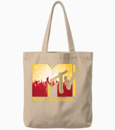 Mademark X Mtv - the Official Mtv Logo with a Cool Cheering Party Music Crowd Tote Bags - Natural