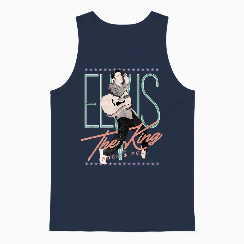 Elvis Presley Vintage T-Shirt - Classic Fit, Crew Neck, Short Sleeve, Black Unisex Tank Top in Navy