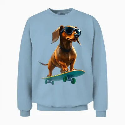 Badger on Skateboard - Funny Dog T-Shirt, Black, S Unisex Sweatshirt - Light Blue