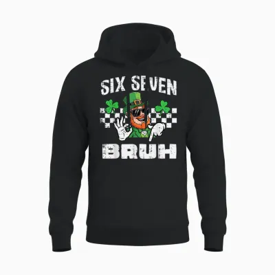Six Seven Bruh St Patricks Day 6 7 Meme 67 Kids Youth Boys Unisex Hoodie - Black