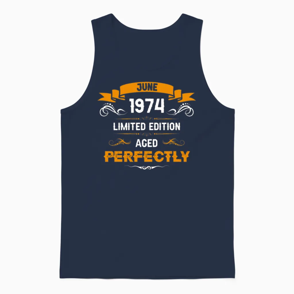 June 1974 Vintage Birthday Present Unisex Tank Top in Navy