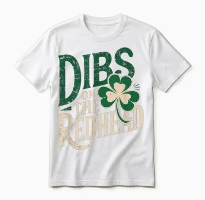 Funny St Patricks Day Irish Shamrock Dibs on the Redhead Unisex T-Shirt - White