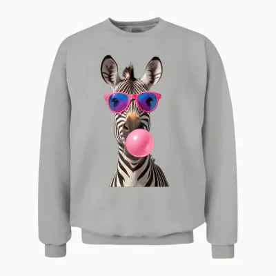 #snirt Funny Zebra Bubblegum Bubble Pink Sunglasses T-Shirt, Black Unisex Sweatshirt - Ash