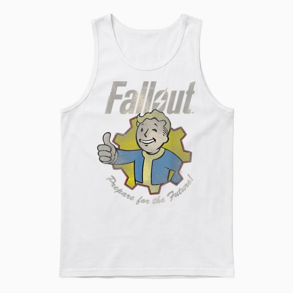 Fallout Video Game Prepare for the Future Vault Boy Unisex Tank Top in White