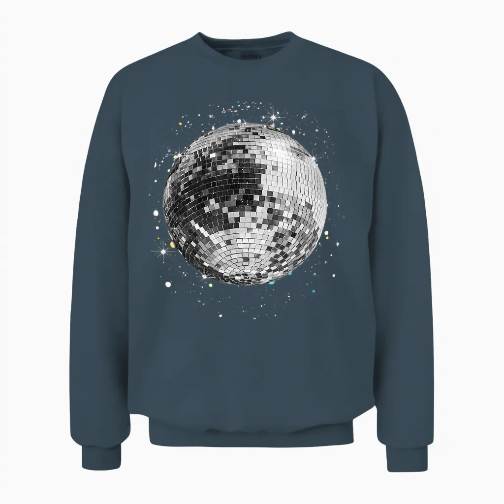 Black and White Disco Ball Club Retro Unisex Sweatshirt in Dark Heather