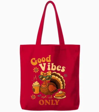 Drinking Coffee Bow Thanksgiving Womens Turkey Tote Bags - Red