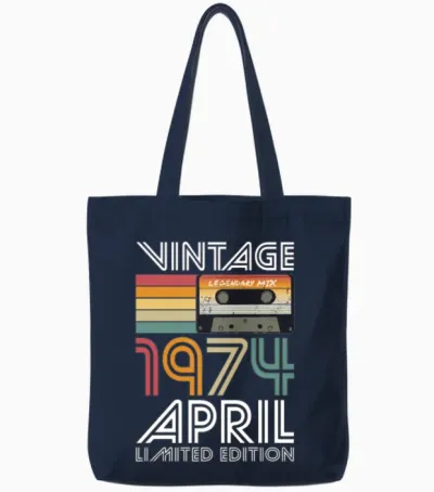 50th Birthday Vintage April 1974 Limited Edition Tote Bags - Navy