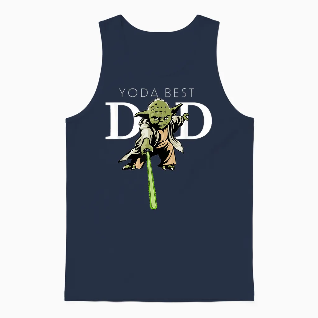 Star Wars Yoda Lightsaber Best Dad Father's Day Unisex Tank Top in Navy