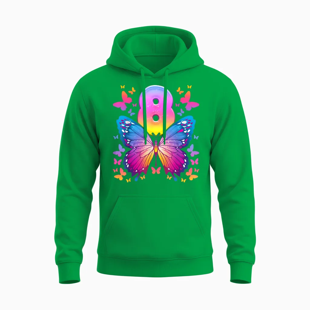 8. Geburtstag, Mädchen 8 Jahre, Schmetterling, Nummer 8 Unisex Hoodie in Irish Green