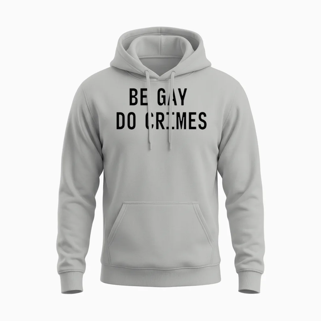 Be Gay Do Crimes Funny Sarcastic Quote Unisex Hoodie in Ash