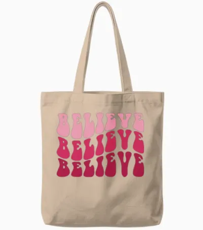 Believe Believe Believe Retro Tote Bags - Natural