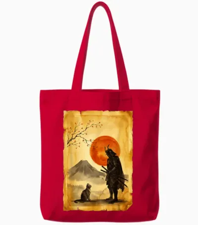 Chat Japonais Bushido Zen Mountain Artistic Japon Samourai Tote Bags - Red