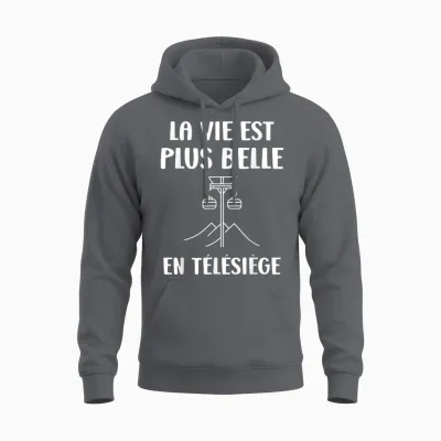Montagne Ski Citation Humour Télésiège Unisex Hoodie - Charcoal