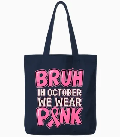 Breast Cancer Awareness October We Wear Pink Boys Kids Teens Tote Bags - Navy