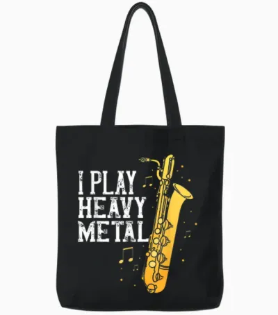 Saxophone I Play Heavy Metal Saxophonist Euphonium Baritone Tote Bags - Black