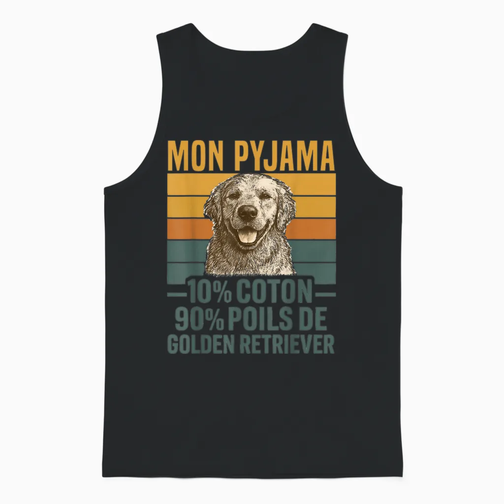 Humour Dog Gift Pajamas Hair Golden Retriever Vintage Unisex Tank Top in Black
