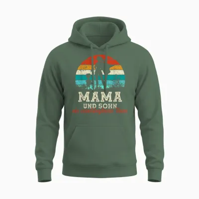 Team Mama and Son Superhero Mother's Day Proud Super Mama Unisex Hoodie - Military Green