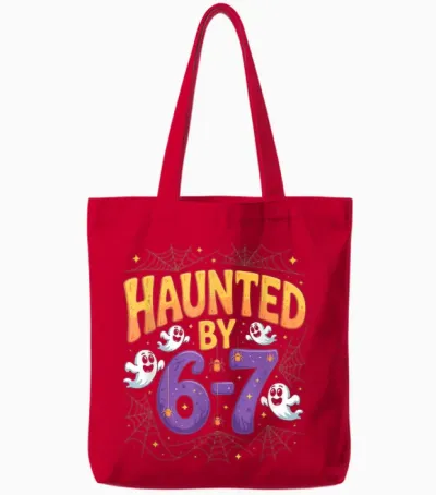 Haunted by 6-7 Funny Halloween 6-7 Costume Tote Bags - Red