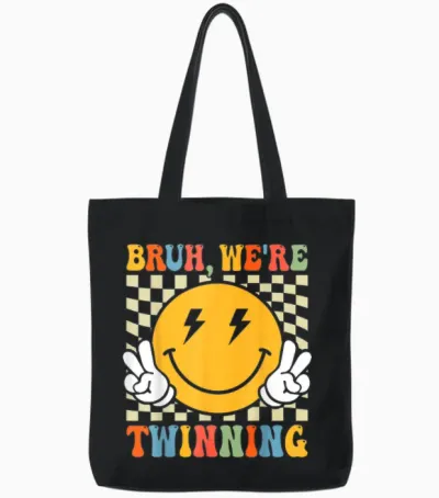 Bruh We're Twinning Retro Twin Day Spirit Week Boys Tote Bags - Black