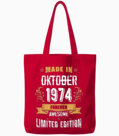 October 1974 Vintage Birthday Present Tote Bags - Red