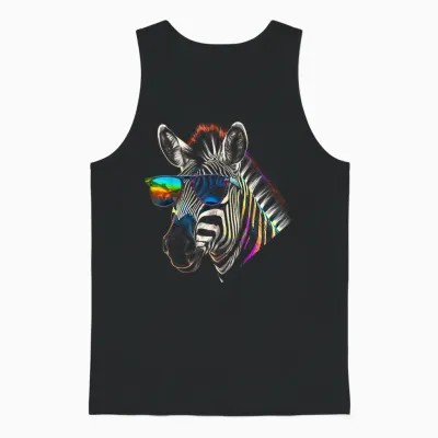 Zebra Sunglasses Artwork | Animal Colourful Zebra T-Shirt, Black Unisex Tank Top - Black