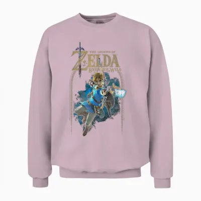 Zelda Breath of the Wild Link Arch Shot Logo Graphic Unisex Sweatshirt - Light Pink